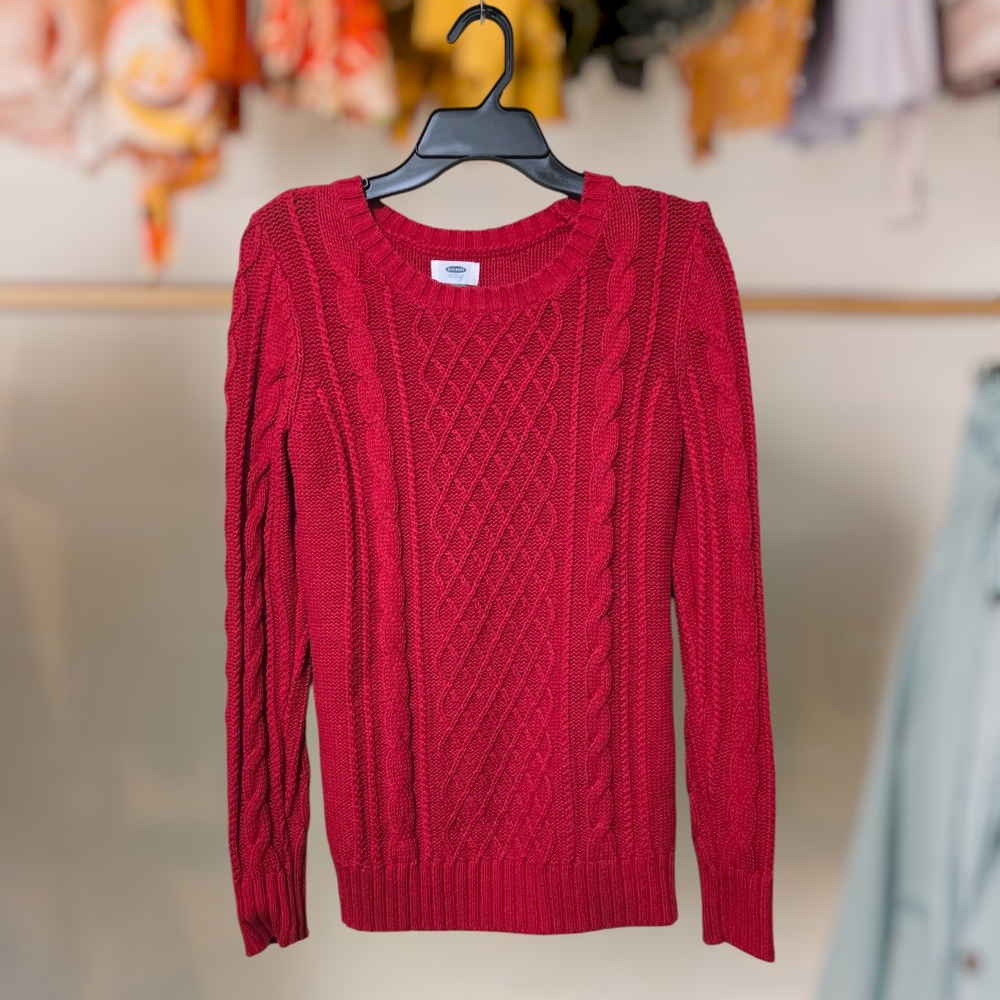 Old Navy Red Crew Neck Cable Knit Sweater